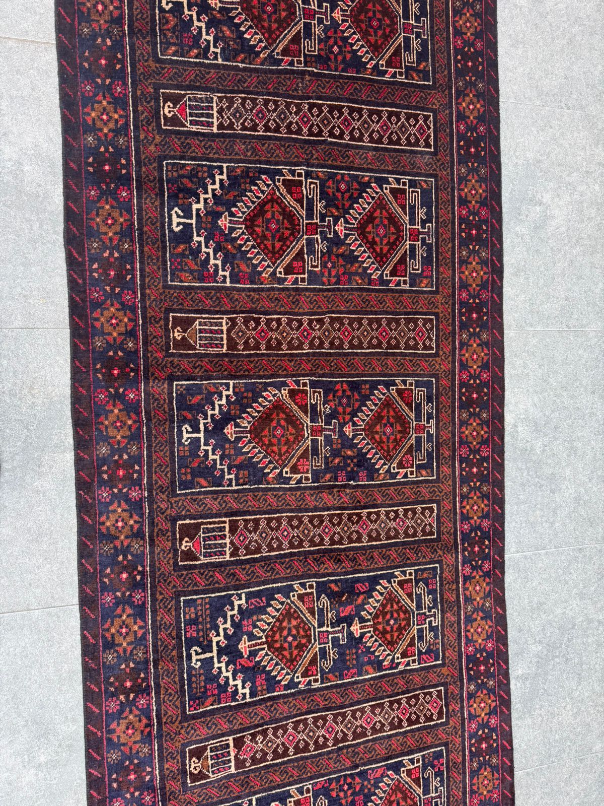 Handmade Baluch Tribal Runner Rug ā Vintage Afghan Wool Carpet ā Geometric Nomadic Corridor Rug 110 Ć 370 cm
